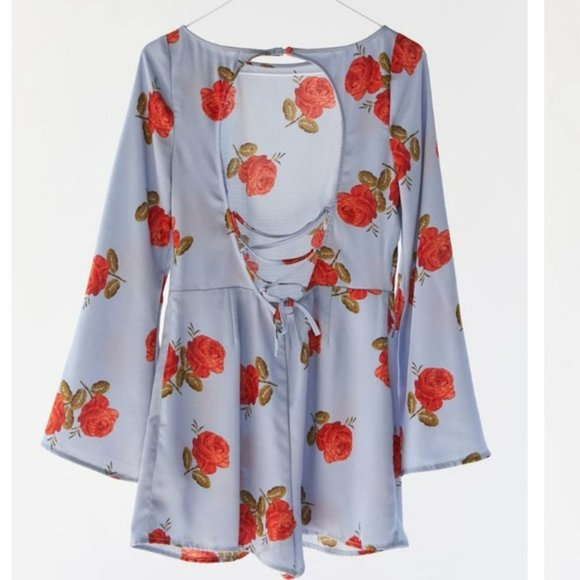 NEW Urban Outfitters Floral Lace-Up-Back Romper XS - Picture 2 of 5